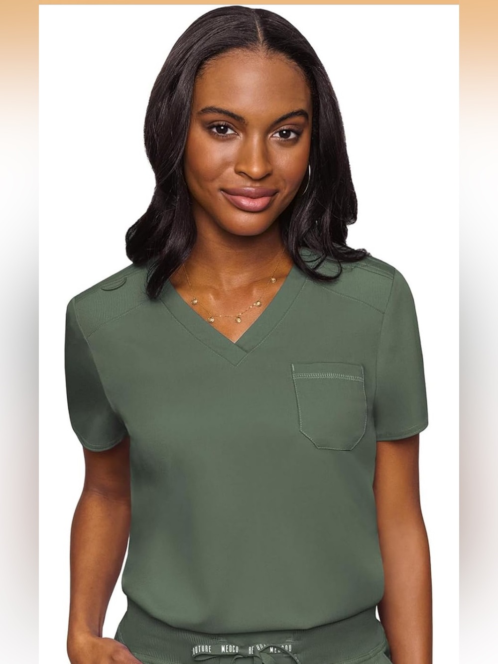 Med Couture Olive V‑Neck Short Sleeve Scrub Top